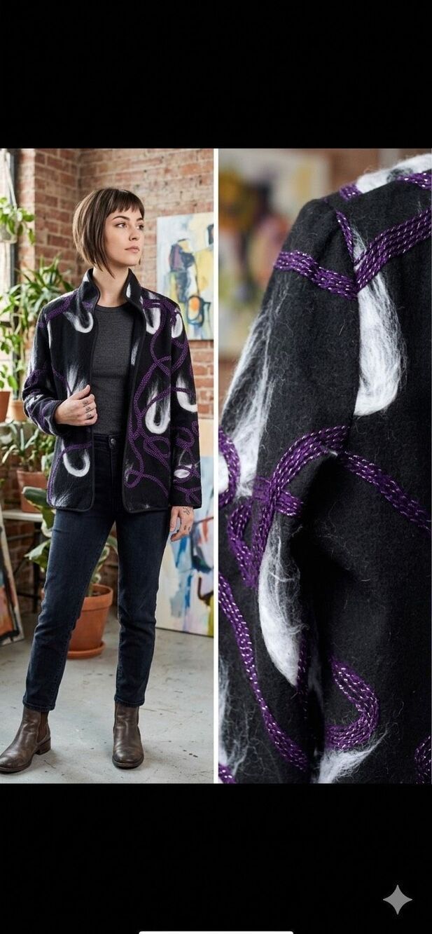 Vintage 90’s Kaktus embroidered art to wear Lagenlook jacket